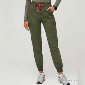 Figs Women’s Zamora High-Waisted Jogger Scrub Pants in Dark Olive
